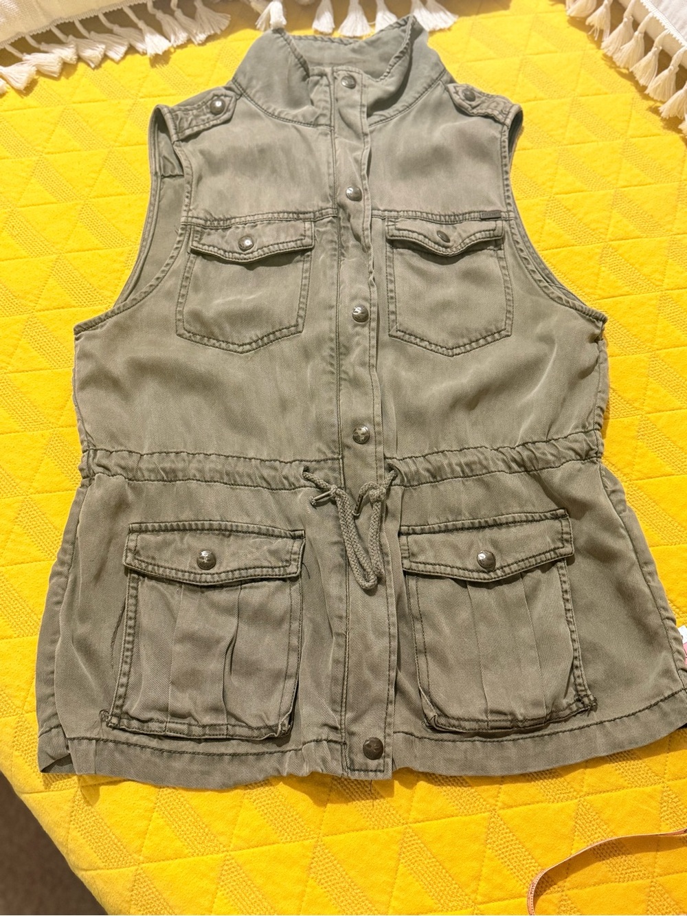 Max Jeans Olive Utility Drawstring Vest